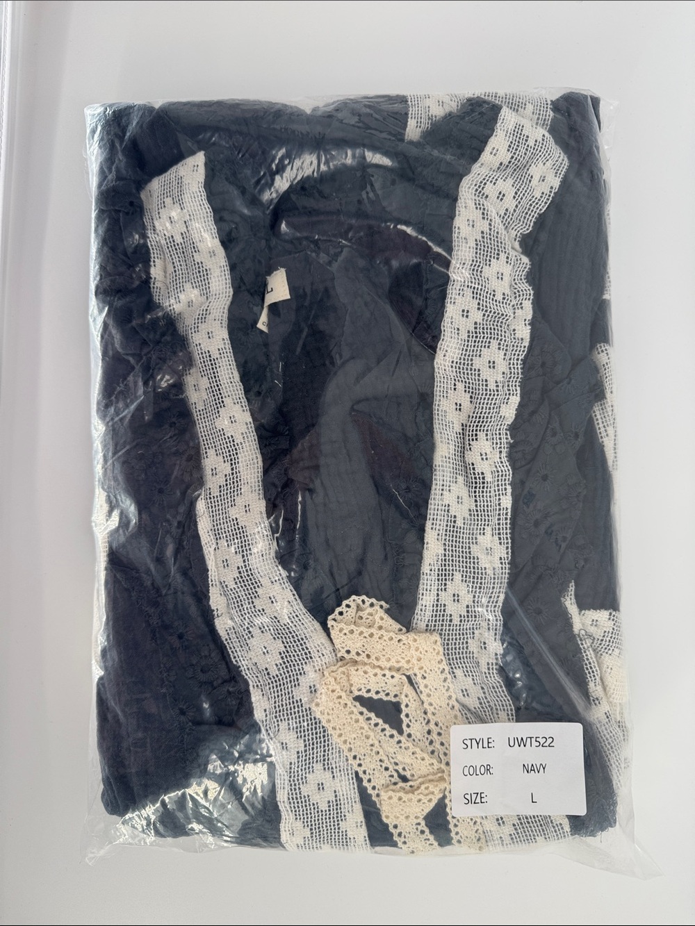 POL Navy Cardigan with Lace Trim